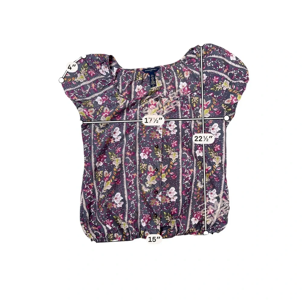 Banana Republic Silk Blend Floral Boho Square Neck Puff Sleeve Blouse XS Purple‎